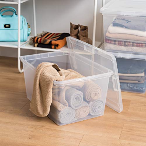 IRIS USA 4-Pack Storage Bins with Lids, 58 Quart, Clear Stackable Containers Box Organize Shoes Closet Shelves Clothes Blankets Towels - BPA-Free Plastic - size: 58 Qt, style: 4 Pack