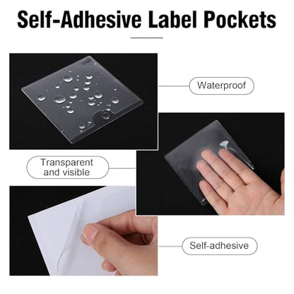 52 Pcs 3.5" x 3.5" Self Adhesive Index Card Pockets Label Pockets with Top Open for Loading - size: 3.5" x 3.5"
