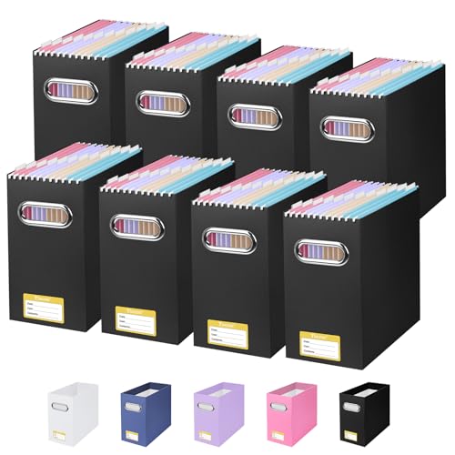 BALEINE File Organizer Box, Cardboard File Folder Organizer with Handle for Letter Size, Portable Collapsible Hanging Filing Box for Home Office Document Storage (8 Pack, Black) - color: Black, style: 8PK (Slim)