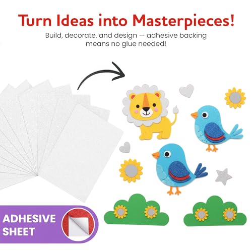 Self-Adhesive Glitter EVA Foam Sheets for Crafts – 2mm Thick 12 White Sheets, 6 x 9 Inch Peel & Stick Foam Paper for DIY, Scrapbooking & Kids’ Art (White). - color: White