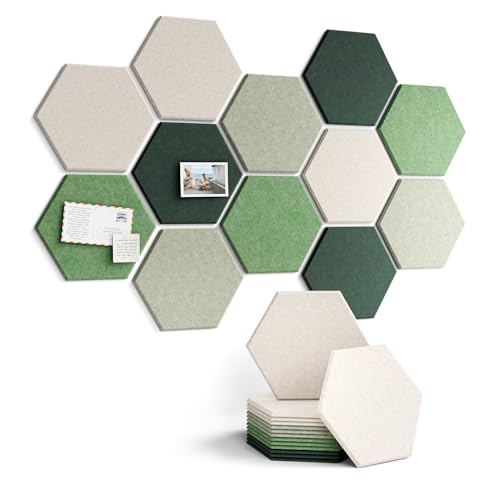 Fluxynara Hexagon Cork Board Alternative for Walls Decor-12-Pack Felt Bulletin Board Tiles,with 30 Pushpins,70 Adhesive Tabs for Office,Classrooms & Home Pin Board Felt Board-Sagewood - color: Sagewood, size: 12-Pack