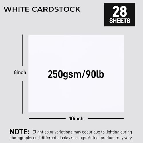 Koogel 28 Sheets White Cardstock Paper, 8" x 10" Craft Paper Heavyweight Card Stock, Back to School Supplies, 90LB/250GSM