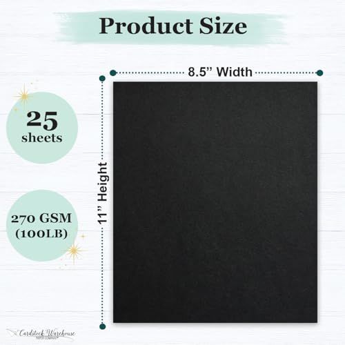 Cardstock Warehouse Colorplan Ebony Black Cardstock Paper – 25 Sheets, 8.5 x 11" – 100 lb. / 270 GSM Premium Matte Cover Cardstock for Invitations, Card Making, Scrapbooking & DIY Projects - color: Ebony