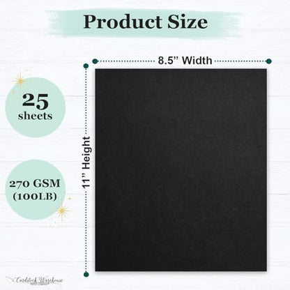 Cardstock Warehouse Colorplan Ebony Black Cardstock Paper – 25 Sheets, 8.5 x 11" – 100 lb. / 270 GSM Premium Matte Cover Cardstock for Invitations, Card Making, Scrapbooking & DIY Projects - color: Ebony