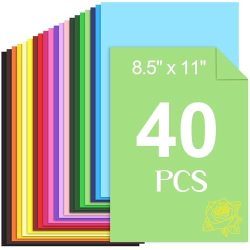 40 Sheets Colored Cardstock - 20 Assorted Colors 8.5"x11" Cardstock Paper, 180gsm/65 lb Colorful Card Stock Paper for Crafting, Printing, DIY Card Making, Scrapbooking, Die Cutting, Party Decorations