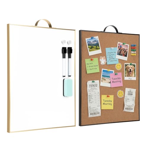 Small Whiteboard Cork-Board Combination for Wall - 16" x 12" Portable Aluminum Frame Magnetic Dry Erse Board Mini Bulletin Cork Board 2 Pack with Holder for School, Office, Home - color: Whiteboard&corkboard