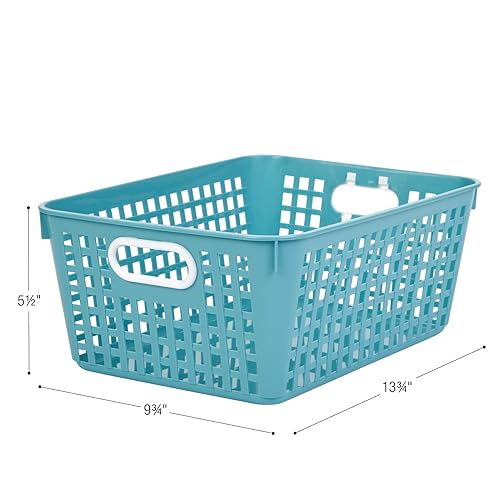 Really Good Stuff 160016WA Multi-Purpose Plastic Storage Baskets for Classroom or Home Use - Stackable Mesh Plastic Baskets with Grip Handles 13" x 10" (Water - Set of 12) - color: Water