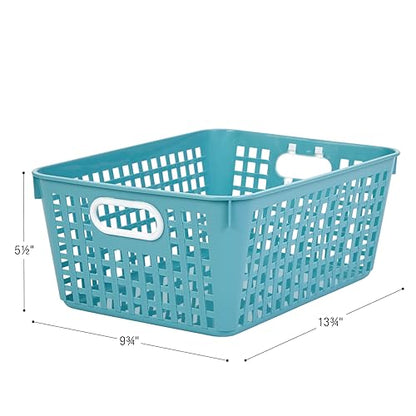 Really Good Stuff 160016WA Multi-Purpose Plastic Storage Baskets for Classroom or Home Use - Stackable Mesh Plastic Baskets with Grip Handles 13" x 10" (Water - Set of 12) - color: Water