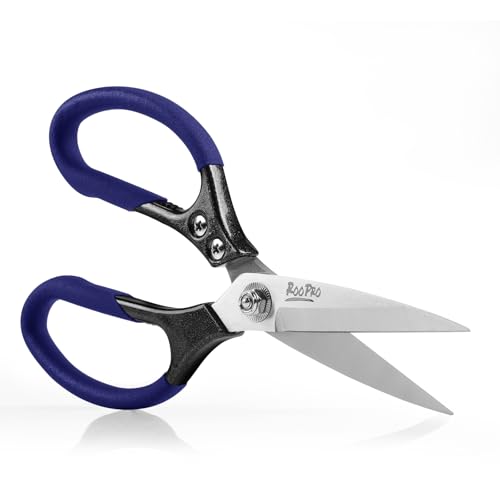 Heavy Duty Scissors All Purpose, 8.5 inch Stainless Steel Utility Sharp Shears, Aluminum Alloy Handle for Cutting Cardboard,Carpet,Fabric,Leather,Rope,Rubber,Plastic and Kitchen or Workshop Use - color: Purple