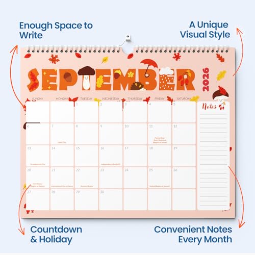 SUNEE 2026-2027 Calendar - 18 Months Wall Calendar Jul. 2026 - Dec. 2027, 14.5"x11.5" Big Grid Hanging Calendar with Note for Organizing & Planning, Cute - color: Cute