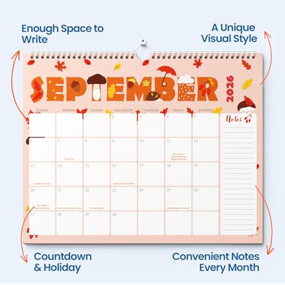 SUNEE 2026-2027 Calendar - 18 Months Wall Calendar Jul. 2026 - Dec. 2027, 14.5"x11.5" Big Grid Hanging Calendar with Note for Organizing & Planning, Cute - color: Cute