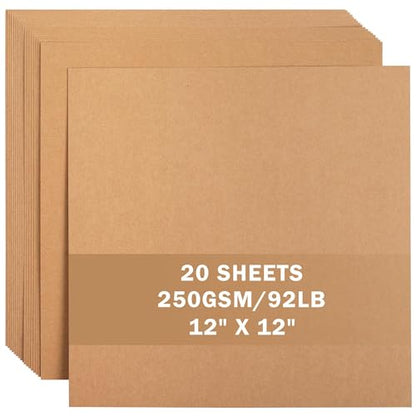 20 Sheets Brown Kraft Cardstock 12" x 12" Card Stock 250gsm/92lb Thick Construction Paper for Cricut, Scrapbook, Crafts, Card Making UAP34DB20 - color: Brown Kraft