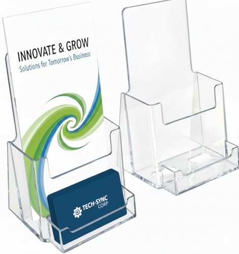 Azar Displays 252922-2PK Counter Trifold Brochure Holder with Business Card Pocket, 2-Pack, Clear - size: 2-Pack, style: Business Card Pocket