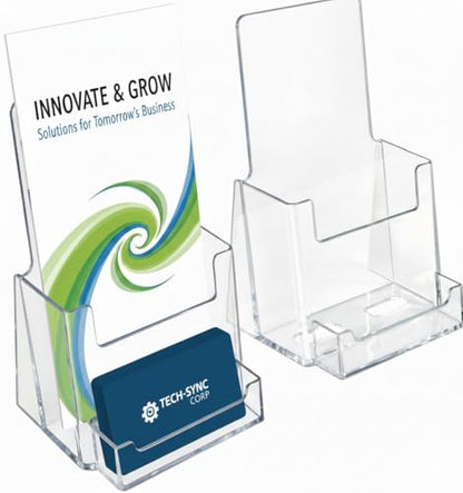 Azar Displays 252922-2PK Counter Trifold Brochure Holder with Business Card Pocket, 2-Pack, Clear - size: 2-Pack, style: Business Card Pocket