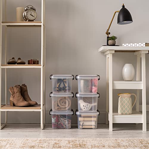 IRIS USA WeatherPro 6 Qt Storage Bins with Lids, 6 Pack, BPA-Free Plastic Gasket Box with Tight Latch and Seal, Stackable Nestable Tote Tub - Clear/Black - size: 7 Qt, style: 6 Pack