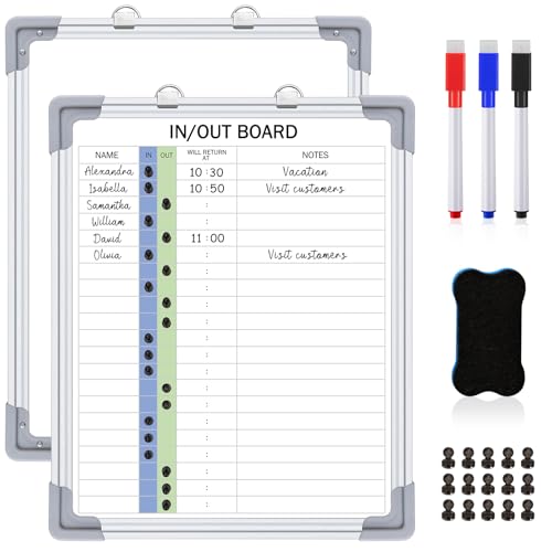 Lincia in and Out Magnetic Dry-Erase Board 16" x 12" Aluminum Framed White Board with Lines 21 Names with Magnetic Dry-Erase Marker, Eraser, and 20 Magnets Wall-Mounted for Office Employee - size: 16 " X 12", style: Regular Styles