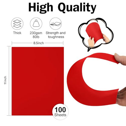 100 Sheets Red Cardstock 8.5 x 11 Red Construction Paper, Goefun 80lb Card Stock Paper for Christmas, Valentines, Invitations and Craft - color: Christmas Red