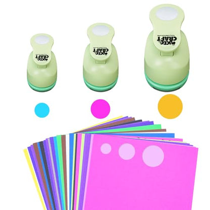 UCEC Circle Cutter, 3 Pcs Circle Puncher, 1 3/8 5/8 Inch Craft Hole Punch with 30 Pcs Colorful Paper, Hole Puncher Paper Cutter for Crafting Card, Making Scrapbook Craft, DIY Office Supplies - size: 3pack Circle + 30 Paper
