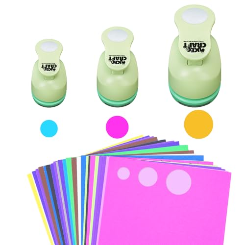 UCEC Circle Cutter, 3 Pcs Circle Puncher, 1 3/8 5/8 Inch Craft Hole Punch with 30 Pcs Colorful Paper, Hole Puncher Paper Cutter for Crafting Card, Making Scrapbook Craft, DIY Office Supplies - size: 3pack Circle + 30 Paper