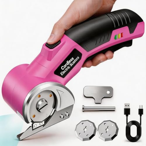 Electric Scissors, Cardboard Cutter, With LED Light, High-Efficiency Brushless Motor, 2000mAh Battery, Tungsten Steel Blade, Suitable for Cloth, Cardboard, Carpet Wire Rope Cutters Pink - color: Pink