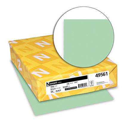 Neenah Paper Exact Index Card Stock, 110 lb Index Weight, 8.5 x 11, Green, 250/Pack - size: 8 1/2 x 11