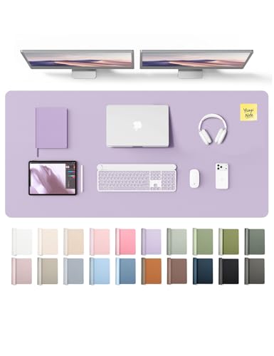 YSAGi Leather Desk Pad Protector, Office Desk Mat, Large Mouse Pad, Non-Slip PU Leather Desk Blotter, Laptop Desk Pad, Waterproof Desk Writing Pad for Office and Home (Light Purple, 55" x 24") - color: Light Purple, size: 55" x 24"