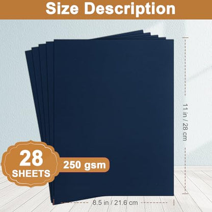 Silunkia 28 Sheets Navy Blue Cardstock 8.5 x 11 Scrapbooking Paper, 92lb Heavyweight Card Stock Printer Paper for DIY Making Cards, Greeting Cards, Wedding Invitations, Birthday, Menus - color: Blue, size: 28 Sheets