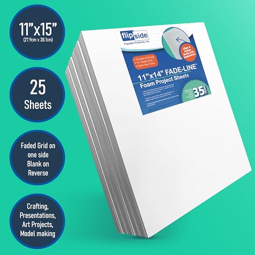 Flipside Products 11" x 14" Fade-Line White Poster Foam Board 3/16'' Thick, 1/2" Subtle Grid Lines for Alignment & Visual Layouts, Arts, and Crafts, Pack of 25 - style: 25 Pack