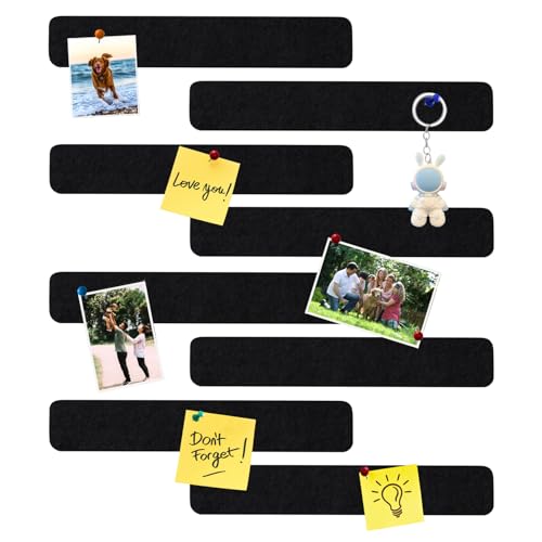 8Pcs Rectangle Felt Cork Board Bar Strips with 35 Pushpins, Self-Adhesive Bulletin Board Strips for Office School Home Wall Decor Stickers Memos Schedules Photos Display -Black - color: B- Black, size: Rectangle