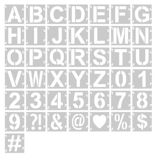 1.5 Inch Letter Stencils for Painting, 43 Pcs Reusable Alphabet Symbol Numbers Stencils Interlocking Kit for Painting on Wood, Wall, Fabric, Rocks, Chalkboard, Sign & DIY Art (1.5 inch) - size: 1.5 inch