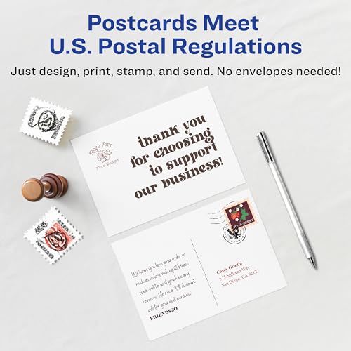Avery Printable Postcards, 4.25" x 5.5", Matte White, 200 Blank Postcards for Inkjet Printers (8387) - size: 4.25" x 5.5"