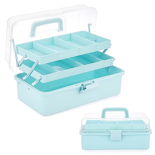 BTSKY 3-Layer Plastic Dividing Storage Box Craft Organizer and Storage with Adjustable Spacers Portable Handled Art Supply Organizer Multipurpose Home Utility Box for Medicine, Sewing(Blue) - color: Blue