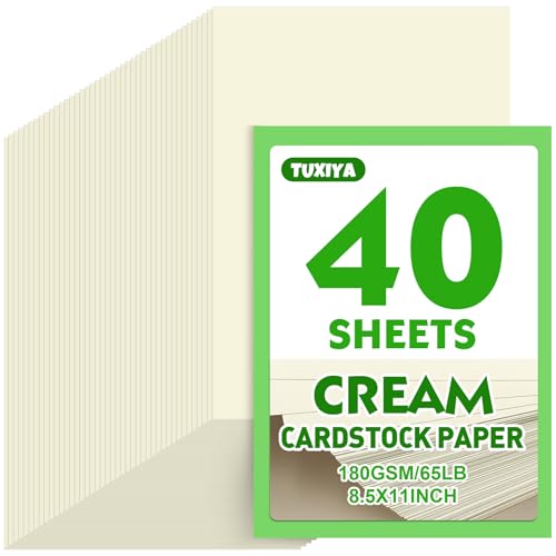 TUXIYA Cream Cardstock 8.5 x 11 Inches, 180 GSM/65 LB Heavyweight Cream Construction Paper, 40 Sheets Printer Paper for Invitations, DIY Cards, Arts, Crafts, Watercolor Projects - color: Cream, size: 40p