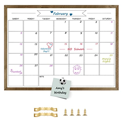 Dry Erase Monthly Calendar Whiteboard for Wall, Large Solid Pine Wood Rustic Brown Frame Magnetic Surface Whiteboard for Wall，23.6"x 31.5"(YLBB-B-RB-6080) - color: Rustic Brwon, size: 23.6"W x 31.5"H
