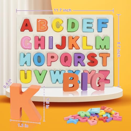 Kairsya Alphabet Puzzle Wooden Puzzles for Toddlers Alphabet Learning Puzzles Toys with Wood Letters Montessori Wooden ABC Learning Toys for Toddlers 1-5 | Preschool Educational Gift for Kids - style: Alphabet Puzzle