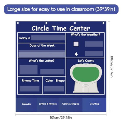 Circle Time Learning Center Classroom Pocket Chart, Circle Time Calendar Preschool Include 224 Cards, Educational Pocket Chart Material, Learning Calendar Weather Letter Counting Color Shape - color: Blue