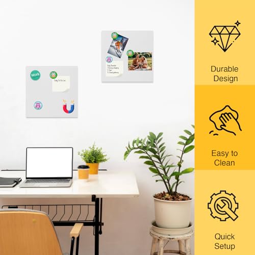 Metal White Board for Magnetic Hook on Non-Metal Wall,Magnetic Receptive Plate with Adhesive Backing,Square 8" Peel and Stick Solid Steel to Display Souvenir Travel Magnets-4 Pack