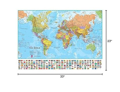 Giant World MegaMap, Large Wall Map (World Map with Flags - 23 x 33cm) - color: World Map with Flags - 23 x 33cm