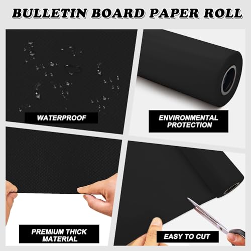 Black Bulletin Board Paper Roll,14.8FTx47IN Large Reusable Waterproof Erasable Classroom Wall Background Backdrop, Fade-Resistant Fabric Wrapping Paper School Decors Teacher Supplies - color: Black