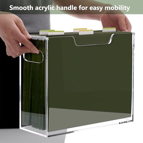 DINGHUO Acrylic Hanging File Organizer Box, Letter Size File Folder Organizer with Handles, Clear Portable File Holder for Desk Home Office School - 1 Pack - size: Letter