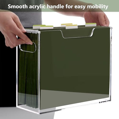 DINGHUO Acrylic Hanging File Organizer Box, Letter Size File Folder Organizer with Handles, Clear Portable File Holder for Desk Home Office School - 1 Pack - size: Letter