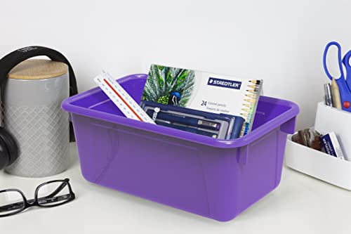 Storex Small Cubby Bins – Plastic Storage Containers for Classroom, 12.2 x 7.8 x 5.1 inches, Purple, 5-Pack (62419U05C) - color: Purple, style: Bin Only