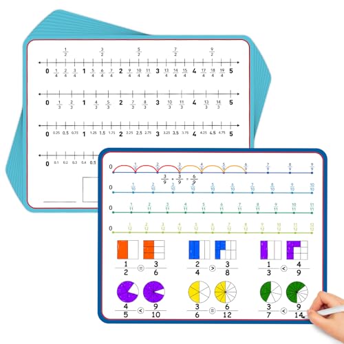 Aizweb 12 Pack Fraction Manipulatives Dry Erase Board,12"x9" Fraction Number Line Bars,Math Manipulatives Fraction Games Flash Cards for 4th-8th Grade Kids,Homeschool Classroom Teaching Supplies - style: 12 Pack fraction manipulatives number line