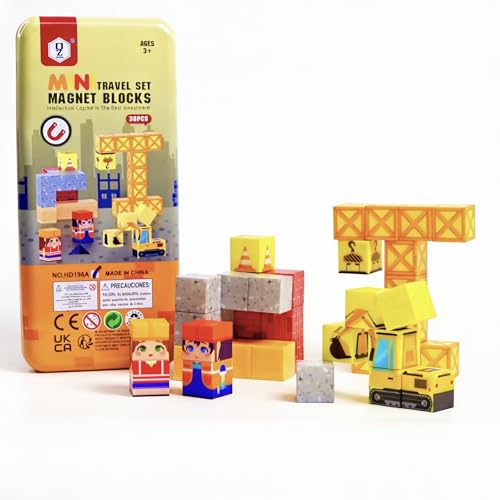 Magnetic Building Blocks 38 Pieces STEM Toy Set Ages 3-8 | Strong magnets, Portable Travel, Safe STEM Construction, Storage Box, Screen-Free, Back-to-School Preschool Gift Boys Girls - style: Construction Block-38pcs