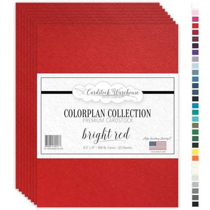 Cardstock Warehouse Colorplan Bright Red Cardstock Paper – 25 Sheets, 8.5 x 11" – 100 lb. / 270 GSM Premium Matte Cover Cardstock for Invitations, Card Making, Scrapbooking & DIY Projects - color: Bright Red