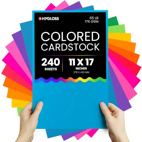 Hygloss bright colored cardstock - 11x17-Inch, 12 assorted colors, 240 sheets, 65 lb/ 176 gsm, fade-resistant, acid-free color card stock paper - color: 12 Assorted Colors, size: 11 x 17 Inch, style: 240 Sheets