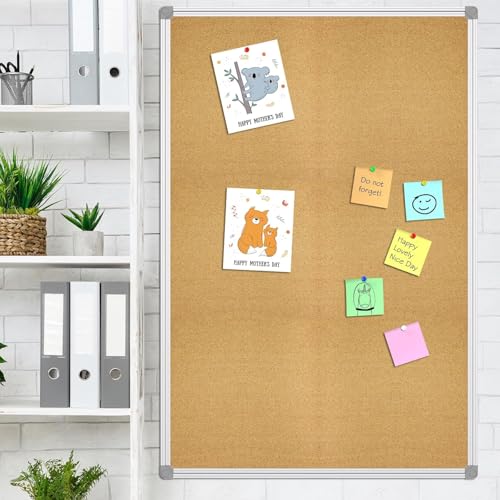 Lockways Large Cork Board Bulletin Board, Bulletin CorkBoard 72 x 36 Inch, Notice Message Pin Board,F Silver Aluminium Frame - size: 72 x 36 Inch