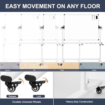 TANKEE Mobile Whiteboard 48 X 36 Inches Height Adjustable Large Standing White Board on Wheels, Rolling Double-Sided Magnetic Dry Erase Board for Office School Classroom Home - color: White, size: 48"x36"
