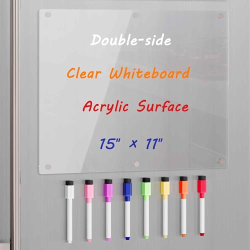 Neatsure Acrylic Magnetic Dry Erase Board for Fridge, Clear Whiteboard for Refrigerator, Notepad Memo to Do/Grocery List White Board, w/ 8 Colors Markers, 15"x11" - size: 15"x11", style: Memo
