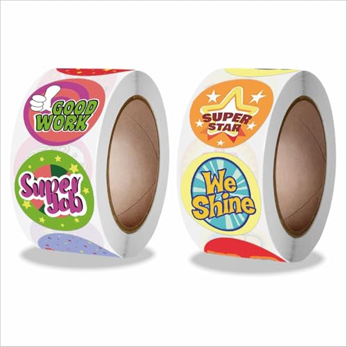 Classroom Reward Stickers for Teachers, 16 Fun Designs, 1000Pcs Praise Motivational Stickers, Classwork Award Stickers, Teacher Supplies for Kids Students School (1 Inch,2 Rolls,Cartoon Style) - color: Cartoon Style